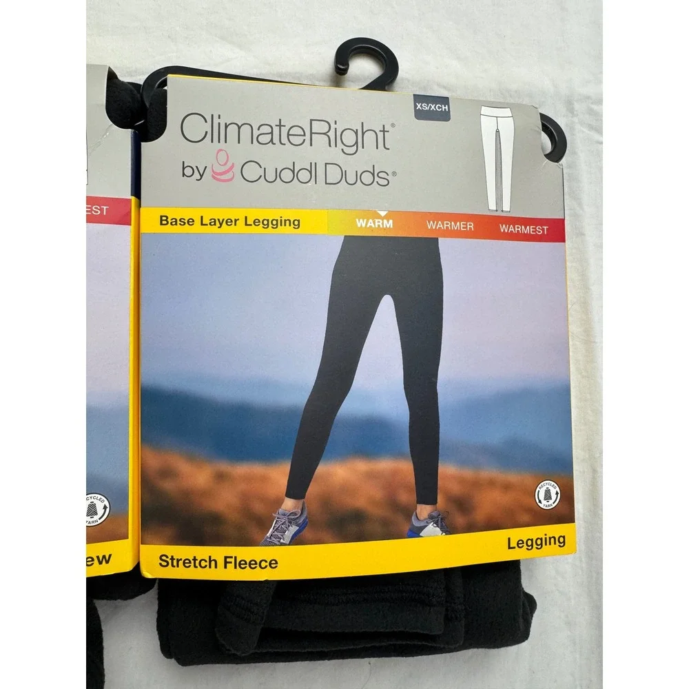 ClimateRight by Cuddl‎ Duds Womens Stretch Fleece Base Layer Set Black XS New